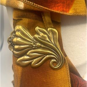 Vintage Brass Scarf Clip Lieba USA SIGNED Art Nouveau Style Flower Estate Find